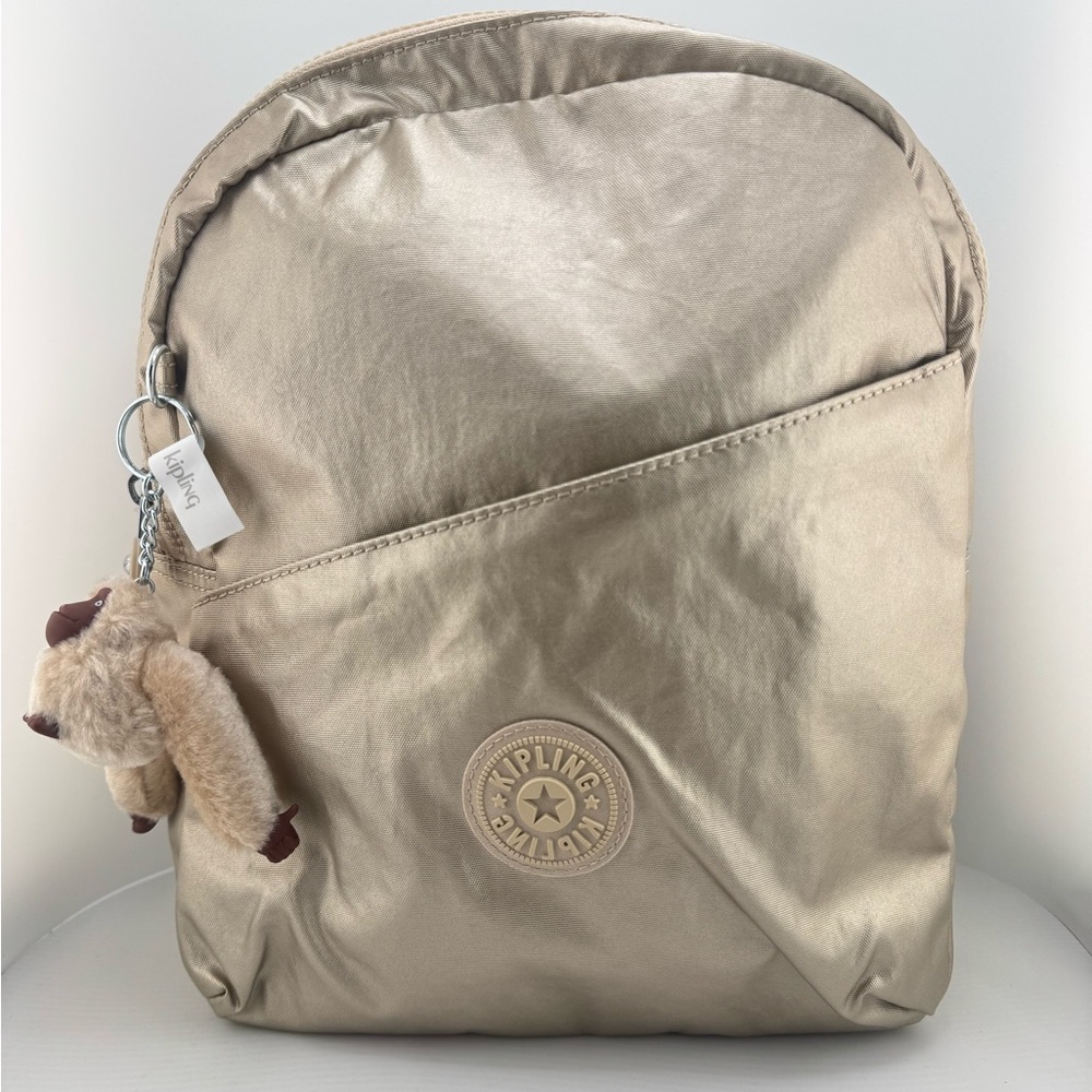 Kipling Metallic Gold Backpack with Plush Keychain